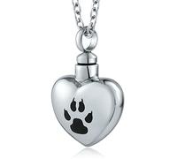 NZVCQVPU Cremation Urn Necklace for Ashes Men, Pet Ashes Necklace Customizable Stainless Steel Heart Pendant with Paw Print