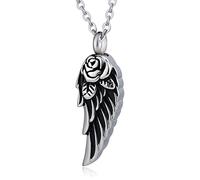 NZVCQVPU Cremation Urn Necklace for Women, Ashes Keepsake Necklace Men Stainless Steel Rose Wing Pendant
