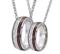 NZVCQVPU Customized Necklace for Men, Couples Necklaces for Him and Her Set Tungsten Carbide 8mm Silver Ring Inlay Wood and Metal
