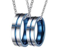 NZVCQVPU Customized Necklaces for Women, Couple Matching Necklace Tungsten Carbide 6mm Black Brushed Ring Beveled Edge