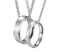 NZVCQVPU Customized Necklaces for Women, Matching Couple Necklaces Stainless Steel Silver Brushed Ring Beveled Edge