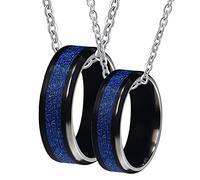 NZVCQVPU Customized Necklaces for Women, Tungsten Carbide Necklaces with Pendant for Couples 8mm Black Ring Inlay Blue Metal