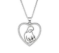NZVCQVPU Day Necklaces for Women, Simple Necklaces for Women Cubic Zirconia Heart Row Holding Baby for Mother