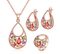 NZVCQVPU Elegant Jewelry Sets Wofor Wedding, Ring and Earring Set Water Drops with Multicolor Cubic Zirconia Set Jewelry