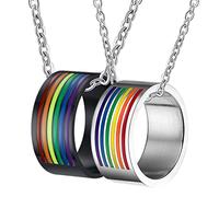 NZVCQVPU for Couples Ring, Couples Black Stainless Steel Customize 10mm LGBT Ring with Rainbow Enamel Gift for Men