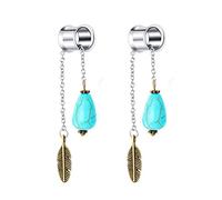 NZVCQVPU Jewelry, Stainless Steel Tunnels 2pcs Gauges for Women Turquoise and Leaf Pendant Design Valentines Day