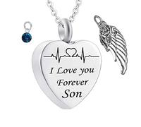 NZVCQVPU Keepsake Necklace, Stainless Steel Thin Rolo White Round Shape Cubic Zirconia Heart Shape ECG I Love You Forever Son