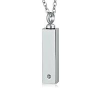 NZVCQVPU Keepsake Necklace Urns for Human Ashes, Ash Holders for Human Ashes Necklaces Stainless Steel Rectangle with Zirconia