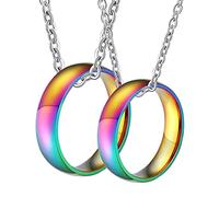 NZVCQVPU LGBT Pride Necklace, Necklace for Men Customize Stainless Steel Polished Rainbow Ring 6mm