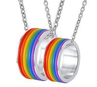 NZVCQVPU LGBT Rainbow Necklace, Personalized Necklaces for Women Stainless Steel 9mm Silver Ring with Silicone