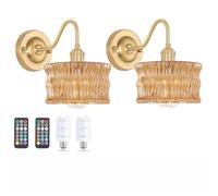 NZVCQVPU Living Room Wall Sconce Vintage Rechargeable Lamp, Dimmable E27 Gold Wireless Light Fixture, USB Rechargeable Sconces, 2 Pack, Amber