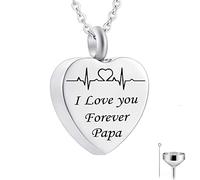 NZVCQVPU Memory Necklace, Necklace for Teenager Stainless Steel Rolo Heart Pendant Electrocardiogram Engraved I Love You Forever... Urn Locket