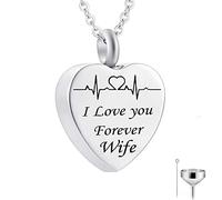NZVCQVPU Memory Necklace, Necklace for Teenager Stainless Steel Rolo Heart Pendant Electrocardiogram Engraved I Love You Forever... Urn Locket