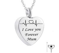 NZVCQVPU Memory Necklace, Necklace for Teenager Stainless Steel Rolo Heart Pendant Electrocardiogram Engraved I Love You Forever... Urn Locket