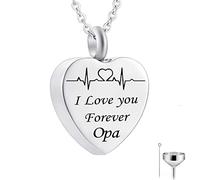 NZVCQVPU Memory Necklace, Necklace for Teenager Stainless Steel Rolo Heart Pendant Electrocardiogram Engraved I Love You Forever... Urn Locket