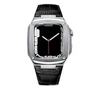 NZVCQVPU Metal Case+Leather Strap For 40mm 45mm Modification Kit Luxury Calfskin Band For iWatch SE 6 5 4, Fhx-98k