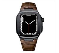 NZVCQVPU Metal Case+Leather Strap For 40mm 45mm Modification Kit Luxury Calfskin Band For iWatch SE 6 5 4, Fhx-98k