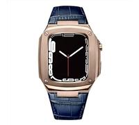 NZVCQVPU Metal Case+Leather Strap For 40mm 45mm Modification Kit Luxury Calfskin Band For iWatch SE 6 5 4, Fhx-98k