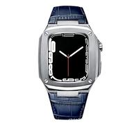 NZVCQVPU Metal Case+Leather Strap For 40mm 45mm Modification Kit Luxury Calfskin Band For iWatch SE 6 5 4, Fhx-98k