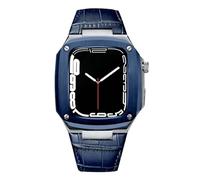 NZVCQVPU Metal Case+Leather Strap For 40mm 45mm Modification Kit Luxury Calfskin Band For iWatch SE 6 5 4, Fhx-98k