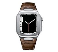 NZVCQVPU Metal Case+Leather Strap For 40mm 45mm Modification Kit Luxury Calfskin Band For iWatch SE 6 5 4, Fhx-98k