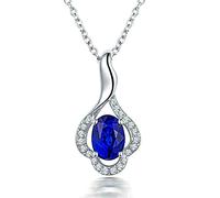 NZVCQVPU Necklace 18K 1.32ct Oval Shape Sapphire with 0.1ct Diamond Women Necklaces for Weddings