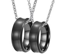 NZVCQVPU Necklace for Men Customize, Couples Necklace Set Stainless Steel Black Brushed Ring 8mm