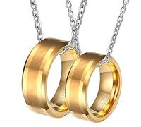 NZVCQVPU Necklace for Men Customize, Couples Necklaces for Him and Her Set Tungsten Carbide 8mm Brushed Ring Beveled Edge