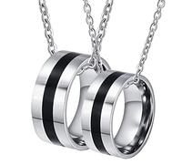 NZVCQVPU Necklace for Men Customize, Couples Necklaces for Him and Her Stainless Steel 9mm Silver Ring with Black Enamel