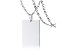 NZVCQVPU Pendant Necklace for Women Stainless Steel, Hip Hop Necklace for Men Fashion Square Tag Pendant with 24 inch Chain