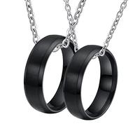 NZVCQVPU Personalized Necklace for Men, Matching Necklaces for Couples Stainless Steel 6mm Black Brushed Ring Beveled Edge