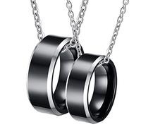NZVCQVPU Personalized Necklaces for Men, Couple Necklace Set Tungsten Carbide 8mm Black Ring Silver Beveled Edge