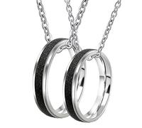 NZVCQVPU Personalized Necklaces for Men, Couple Necklaces Boyfriend and Girlfriend Stainless Steel Silver Black Matte Ring 4mm
