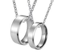 NZVCQVPU Personalized Necklaces for Men, Couple Necklaces for Him and Her Stainless Steel Silver Brushed Ring Beveled Edge