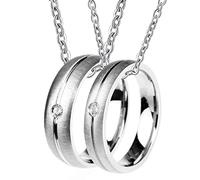 NZVCQVPU Personalized Necklaces for Men, Couples Necklaces for Him and Her Set Stainless Steel Silver Brushed Ring with Zirconia