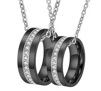 NZVCQVPU Personalized Necklaces for Men, Matching Couple Necklaces Boyfriend and Girlfriend Stainless Steel 8mm Black Ring with Zirconia