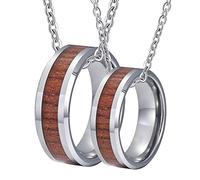 NZVCQVPU Personalized Necklaces for Men, Matching Couples Necklaces Tungsten Carbide 8mm Silver Wooden Ring Beveled Edge
