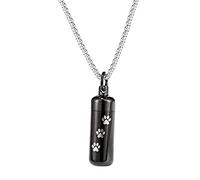 NZVCQVPU Pet Ashes Necklace Customizable, Cremation Jewellery for Ashes for Men Stainless Steel Cylinder Pendant with Paw Print
