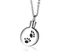 NZVCQVPU Pet Ashes Necklace Customizable, Cremation Urn Necklace for Women Stainless Steel Round Pendant with Paw Print
