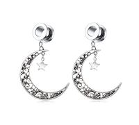 NZVCQVPU Plug Gauges, Stainless Steel Tunnel Gauges 2pcs Gauges for Women Vintage Moon and Star Pendant Design Anniversary