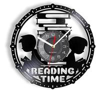 NZVCQVPU Reading Time Wall Clock Made Of Real Vinyl Record Library Study Art-Decor Non-Ticking Hanging Cut Wall Watch Music