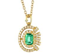 NZVCQVPU Real Jewellery 14K Yellow Women's Necklace, Irregular Chain Long Women's with with Green Emerald 0.65 Carat, Gift for Birthday, Green