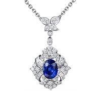 NZVCQVPU Real Jewellery 18 K White Women's Necklace, Rhombus Flower Chain Long Women's with with Blue Sapphire 1.09 ct, Jewellery Gifts for Women, Wife, Mother, Girlfriend, White