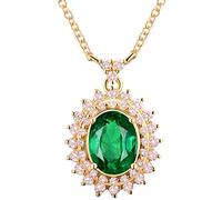 NZVCQVPU Real Jewellery 585 Women's Necklace, Shiny Flower Chain Long Women's with with Green Emerald 1.44 Carat, Jewellery Gifts for Women, Wife, Mother, Girlfriend,
