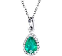 NZVCQVPU Real Jewellery White 14K Women's Tear Drop Chain Long Women with with Green Emerald 1.22 Carat Gift for Valentine's Day Engagement Birthday Christmas