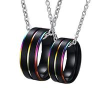 NZVCQVPU Ring, Couple Customize Black Stainless Steel Personalized 8mm Black LGBT Ring with Rainbow Edges Gift for Women
