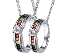 NZVCQVPU Ring, Couple Necklaces for Him and Her Stainless Steel Customize LGBT Ring with Rainbow Zirconia Gift for Wife