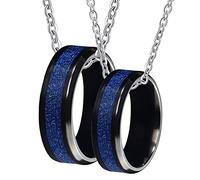 NZVCQVPU Ring, Necklaces for Couples Black Tungsten Customized 8mm Black Ring Inlay Blue Metal Cable Engagement Gift for Men
