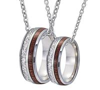 NZVCQVPU Set Steel, Personalized Name 8mm Ring Inlay Wood and Metal Necklaces