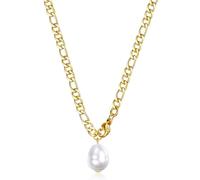 NZVCQVPU Stainless Steel Necklace for Women, Womens Necklace Fashion Figaro Chain with Pearl 18+2 inch Chain